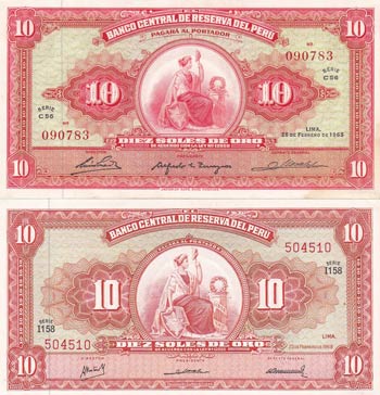 Peru, 10 Soles de Oro, 1965/1968, ... 