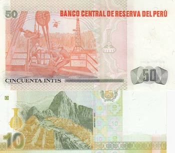 Peru, 10 Nuevos Soles-50 Intis, ... 