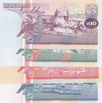 Suriname, 5-10-25-100 Gulden, ... 