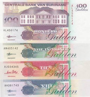 Suriname, 5-10-25-100 Gulden, ... 