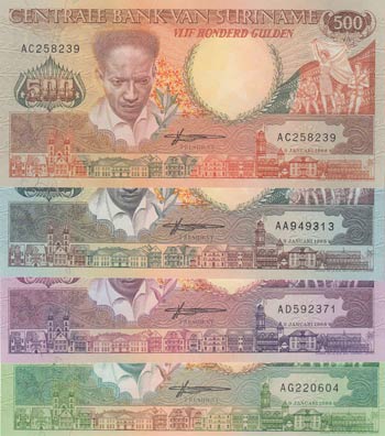 Suriname, 25-100-250-500 Gulden, ... 