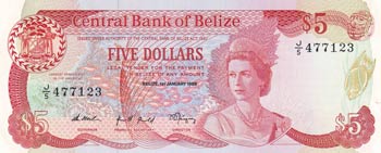 Belize, 5 Dollars, 1989, UNC, p47b ... 