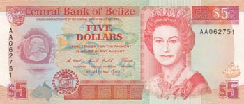 Belize, 5 Dollars, 1990, UNC, p53a ... 