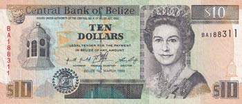 Belize, 10 Dollars, 1996, VF, p59 ... 
