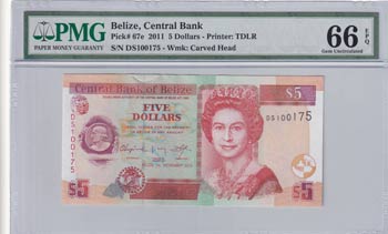 Belize, 5 Dollars, 2011, UNC, p67e ... 