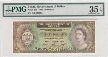 Belize, 20 Dollars, 1975, VF(+), ... 