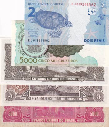 Brazil, (Total 5 banknotes) 2 ... 