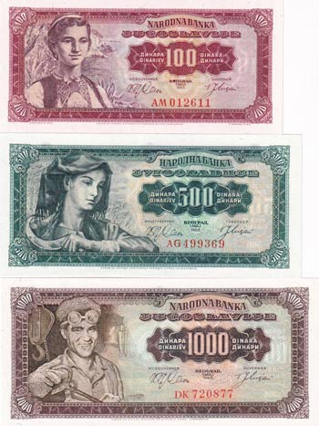 Yugoslavia, 100-500-1.000 Dinara, ... 