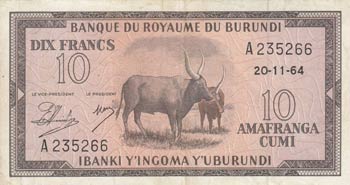 Burundi, 10 Francs, 1964, XF(-), ... 