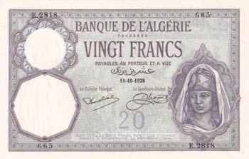 Algeria, 20 Francs, 1928, UNC, ... 
