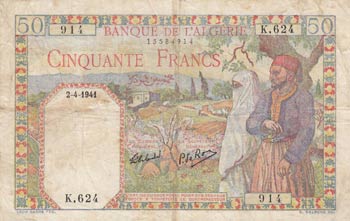 Algeria, 50 Francs, 1941, VF(-), ... 