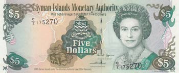 Cayman Islands, 5 Dollars, 2005, ... 