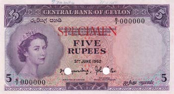 Ceylon, 5 Rupees, 1952, UNC, p52s, ... 