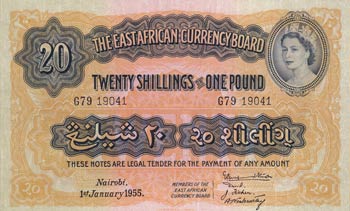 East Africa, 20 Shillings = 1 ... 