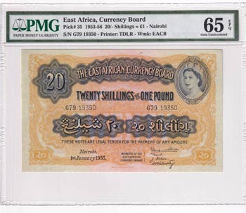 East Africa, 20 Shillings, 1955, ... 