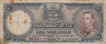 Fiji, 5 Shillings, 1941, FINE, ... 