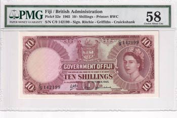 Fiji, 10 Shillings, 1965, AUNC, ... 