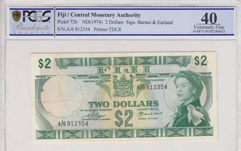 Fiji, 2 Dollars, 1974, XF, p72b ... 