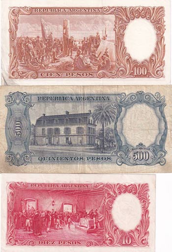 Argentina, 10-100-500 Pesos, ... 