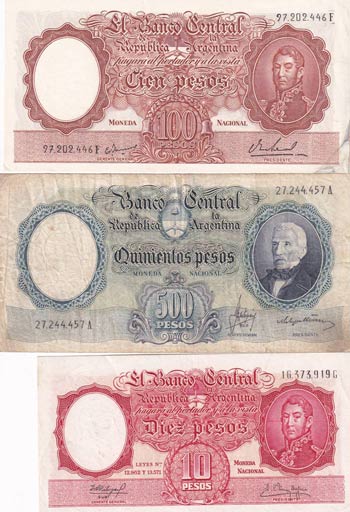 Argentina, 10-100-500 Pesos, ... 