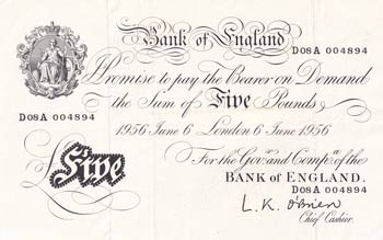 Great Britain, 5 Pounds, 1956, XF, ... 
