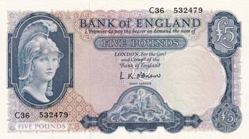 Great Britain, 5 Pounds, 1957-61, ... 
