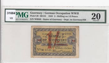 Guernsey, 1 Shilling, 1943, VF, ... 