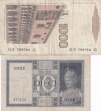 Italy, 10-1.000 Lire, 1939/1982, ... 