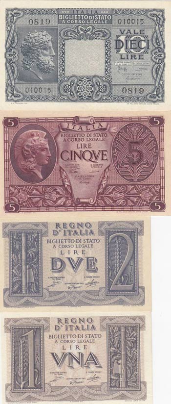Italy, 1-2-5-10 Lire, (Total 4 ... 