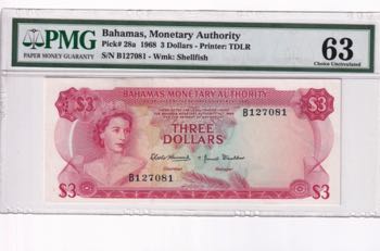 Bahamas, 3 Dollars, 1968, UNC, p28a
