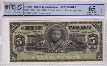 Mexico, 5 Pesos, 1914, UNC, pS429r