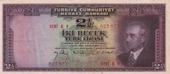 Turkey, 2 1/2 Lira, 1947, XF, ... 