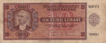 Turkey, 10 Lira, 1942, FINE, p141, ... 