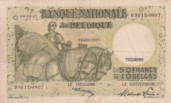 Belgium, 50 Francs-10 Belgas, ... 