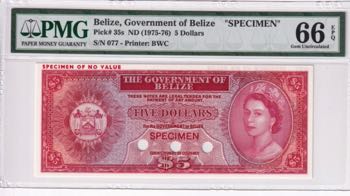 Belize, 5 Dollars, 1975/1976, UNC, ... 