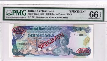 Belize, 100 Dollars, 1983, UNC, ... 