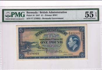 Bermuda, 1 Pound, 1947, AUNC, p16