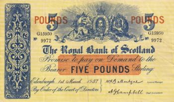 Scotland, 5 Pounds, 1957, XF, p323c