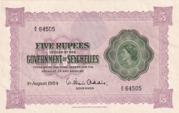 Seychelles, 5 Rupees, 1954, ... 