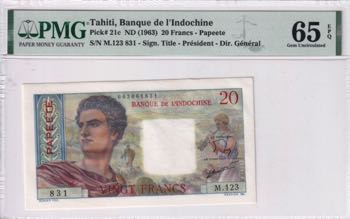 Tahiti, 20 Francs, 1963, UNC, p21c