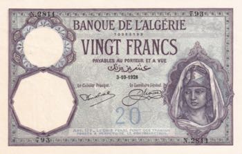 Algeria, 20 Francs, 1928, UNC, p78