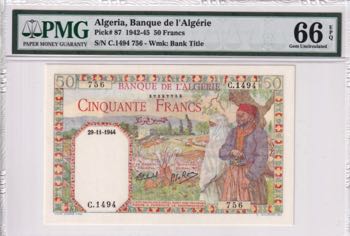 Algeria, 50 Francs, 1944, UNC, p87