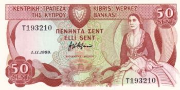 Cyprus, 50 Cents, 1989, UNC, p52