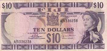 Fiji, 10 Dollars, 1974, VF(+), p74c