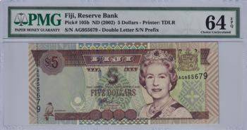Fiji, 5 Dollars, 2002, UNC, p105b