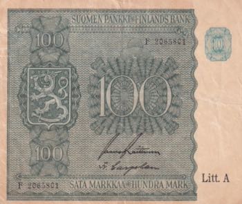 Finland, 100 Markkaa, 1945, XF(-), ... 