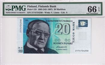 Finland, 20 Markkaa, 1997, UNC, ... 