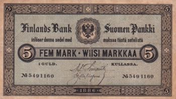 Finland, 5 Markkaa, 1886, VF(+), ... 