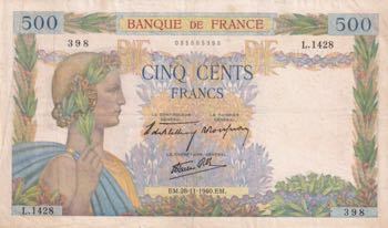 France, 500 Francs, 1940, VF, p95a