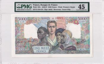 France, 5.000 Francs, 1945/1947, ... 